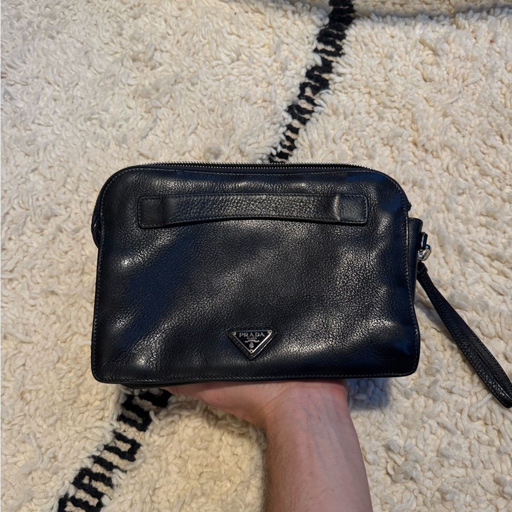 Prada Black Leather Wristlet Clutch